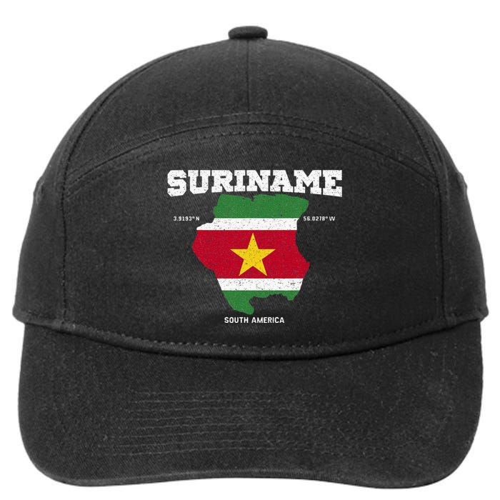 Suriname Flag And Map Suriname Coordinates 7-Panel Snapback Hat