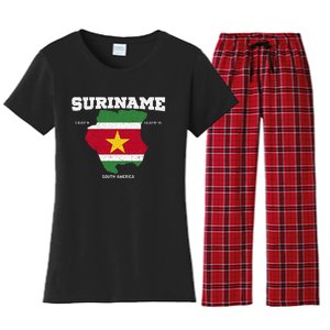 Suriname Flag And Map Suriname Coordinates Women's Flannel Pajama Set