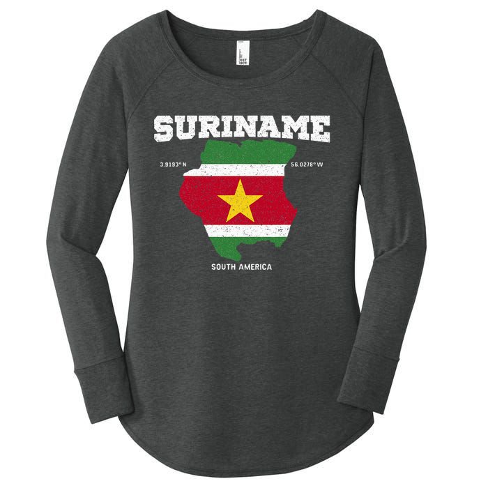 Suriname Flag And Map Suriname Coordinates Women's Perfect Tri Tunic Long Sleeve Shirt