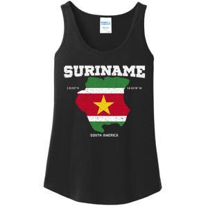 Suriname Flag And Map Suriname Coordinates Ladies Essential Tank