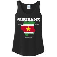 Suriname Flag And Map Suriname Coordinates Ladies Essential Tank