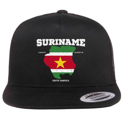 Suriname Flag And Map Suriname Coordinates Flat Bill Trucker Hat