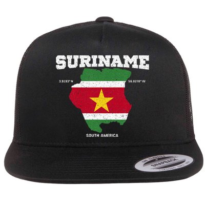 Suriname Flag And Map Suriname Coordinates Flat Bill Trucker Hat