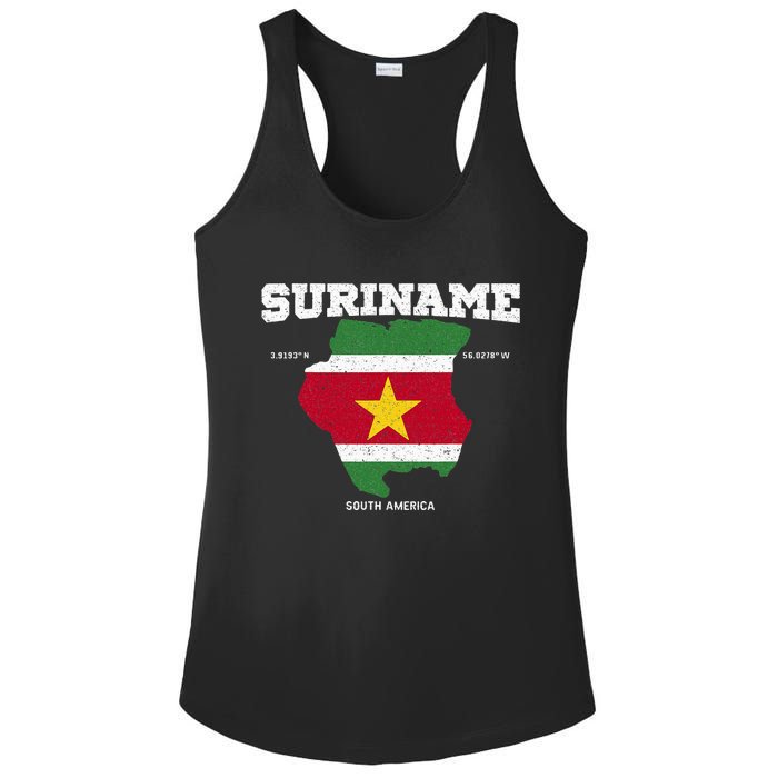 Suriname Flag And Map Suriname Coordinates Ladies PosiCharge Competitor Racerback Tank