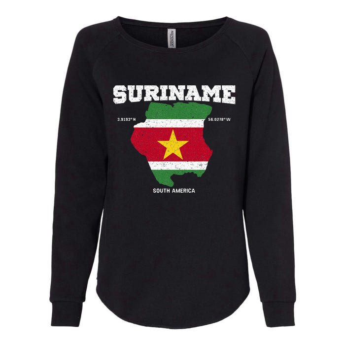 Suriname Flag And Map Suriname Coordinates Womens California Wash Sweatshirt