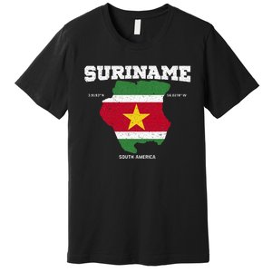 Suriname Flag And Map Suriname Coordinates Premium T-Shirt