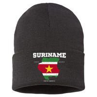 Suriname Flag And Map Suriname Coordinates Sustainable Knit Beanie