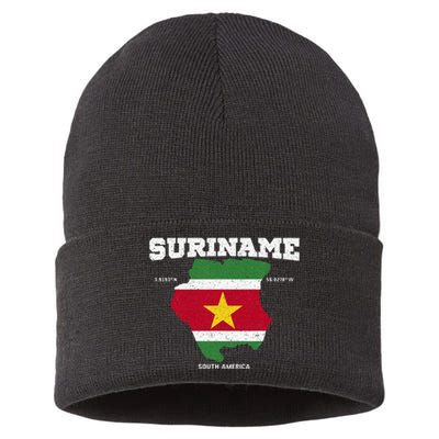 Suriname Flag And Map Suriname Coordinates Sustainable Knit Beanie