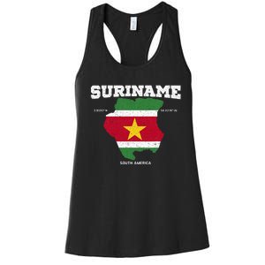 Suriname Flag And Map Suriname Coordinates Women's Racerback Tank