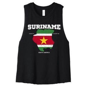 Suriname Flag And Map Suriname Coordinates Women's Racerback Cropped Tank