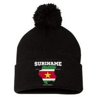 Suriname Flag And Map Suriname Coordinates Pom Pom 12in Knit Beanie