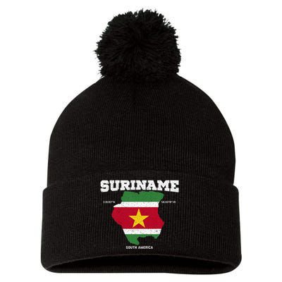 Suriname Flag And Map Suriname Coordinates Pom Pom 12in Knit Beanie