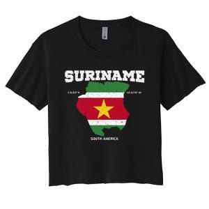 Suriname Flag And Map Suriname Coordinates Women's Crop Top Tee