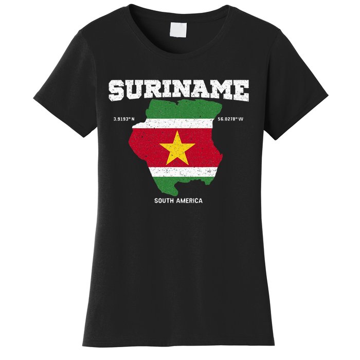 Suriname Flag And Map Suriname Coordinates Women's T-Shirt