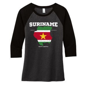 Suriname Flag And Map Suriname Coordinates Women's Tri-Blend 3/4-Sleeve Raglan Shirt