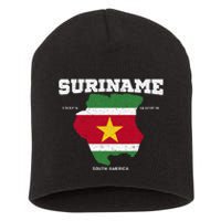 Suriname Flag And Map Suriname Coordinates Short Acrylic Beanie