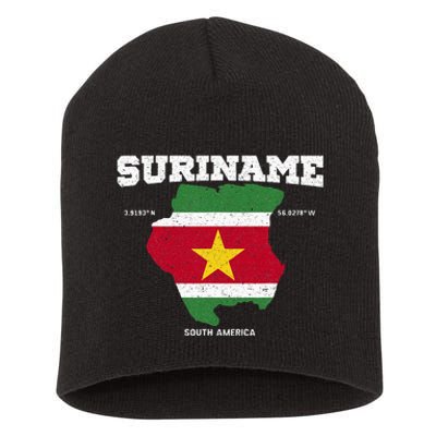 Suriname Flag And Map Suriname Coordinates Short Acrylic Beanie