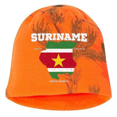 Suriname Flag And Map Suriname Coordinates Kati - Camo Knit Beanie