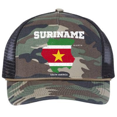 Suriname Flag And Map Suriname Coordinates Retro Rope Trucker Hat Cap