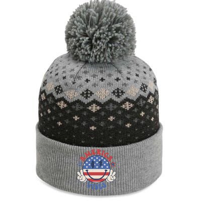 Smile Face America Vibes Usa Flag 4th Of July Patriotic Cute Gift The Baniff Cuffed Pom Beanie