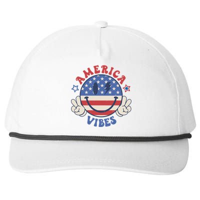 Smile Face America Vibes Usa Flag 4th Of July Patriotic Cute Gift Snapback Five-Panel Rope Hat