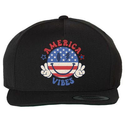 Smile Face America Vibes Usa Flag 4th Of July Patriotic Cute Gift Wool Snapback Cap