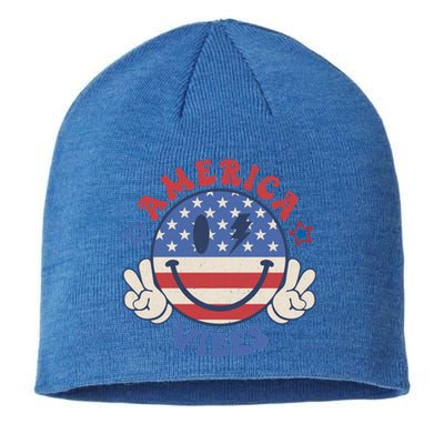 Smile Face America Vibes Usa Flag 4th Of July Patriotic Cute Gift Sustainable Beanie