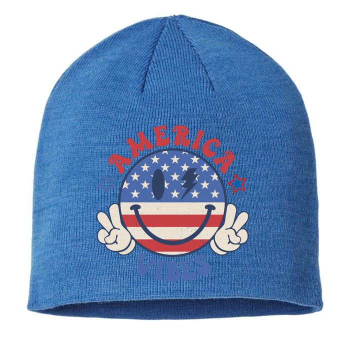 Smile Face America Vibes Usa Flag 4th Of July Patriotic Cute Gift Sustainable Beanie