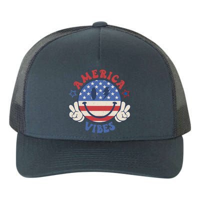 Smile Face America Vibes Usa Flag 4th Of July Patriotic Cute Gift Yupoong Adult 5-Panel Trucker Hat