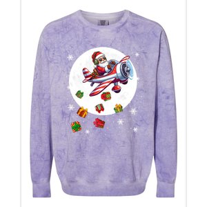 Santa Flying Airplane Christmas Moon Matching Pilot Lover Great Gift Colorblast Crewneck Sweatshirt