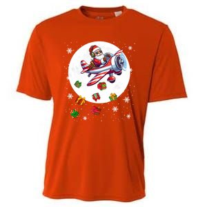 Santa Flying Airplane Christmas Moon Matching Pilot Lover Great Gift Cooling Performance Crew T-Shirt