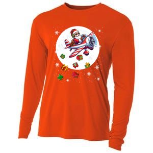 Santa Flying Airplane Christmas Moon Matching Pilot Lover Great Gift Cooling Performance Long Sleeve Crew