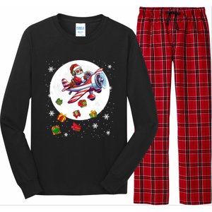 Santa Flying Airplane Christmas Moon Matching Pilot Lover Great Gift Long Sleeve Pajama Set