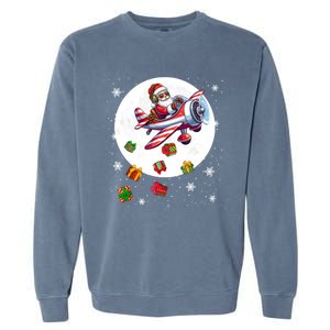 Santa Flying Airplane Christmas Moon Matching Pilot Lover Great Gift Garment-Dyed Sweatshirt