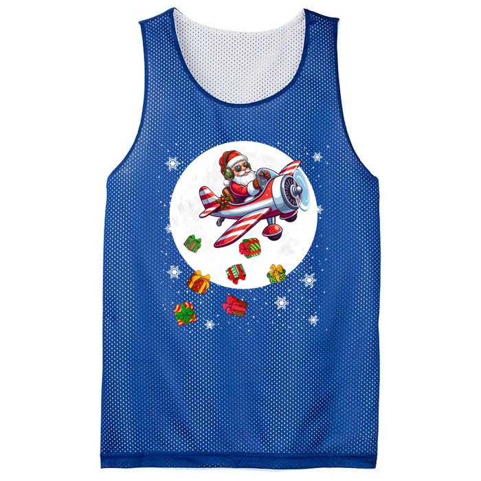 Santa Flying Airplane Christmas Moon Matching Pilot Lover Great Gift Mesh Reversible Basketball Jersey Tank