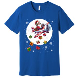 Santa Flying Airplane Christmas Moon Matching Pilot Lover Great Gift Premium T-Shirt