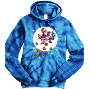 Santa Flying Airplane Christmas Moon Matching Pilot Lover Great Gift Tie Dye Hoodie