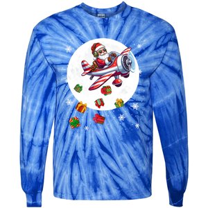 Santa Flying Airplane Christmas Moon Matching Pilot Lover Great Gift Tie-Dye Long Sleeve Shirt