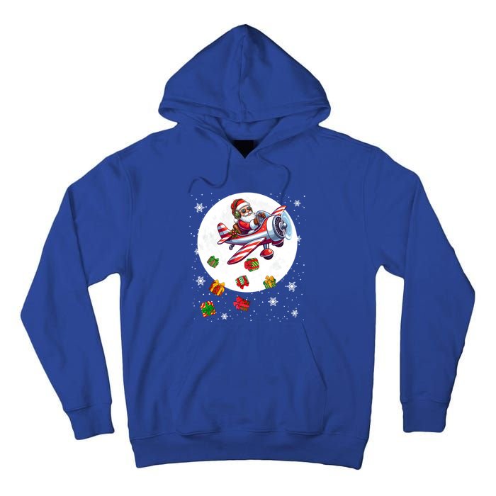 Santa Flying Airplane Christmas Moon Matching Pilot Lover Great Gift Tall Hoodie