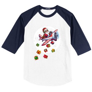 Santa Flying Airplane Christmas Moon Matching Pilot Lover Great Gift Baseball Sleeve Shirt