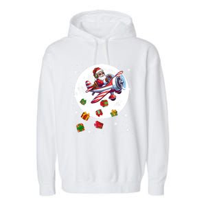 Santa Flying Airplane Christmas Moon Matching Pilot Lover Great Gift Garment-Dyed Fleece Hoodie