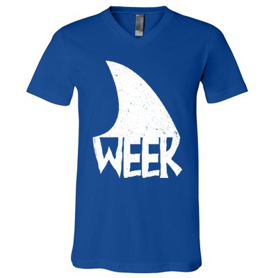 Shark Fin Art Simple Week 2024 Design For Ocean Sharks Lover Gift V-Neck T-Shirt