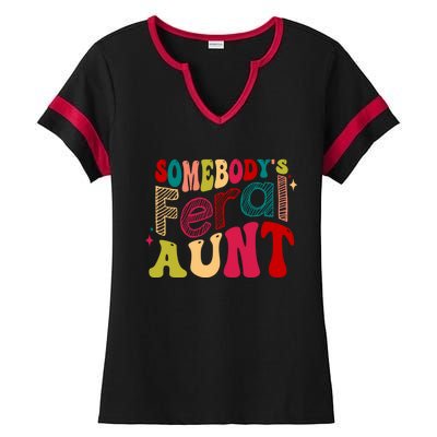 Somebody's Feral Aunt Groovy Mothers' Day Mom Aunt Ladies Halftime Notch Neck Tee