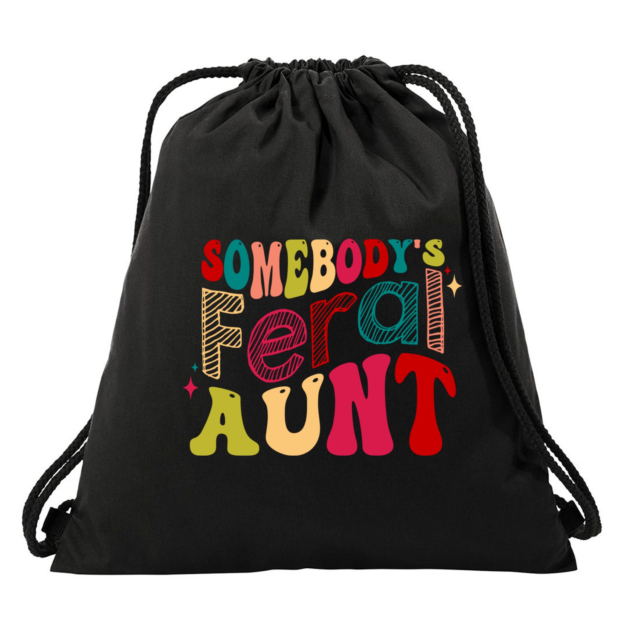Somebody's Feral Aunt Groovy Mothers' Day Mom Aunt Drawstring Bag
