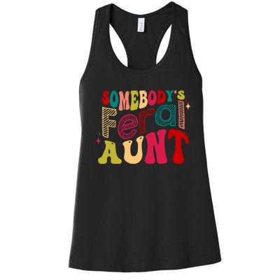 Somebody's Feral Aunt Groovy Mothers' Day Mom Aunt Women's Racerback Tank