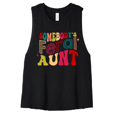 Somebody's Feral Aunt Groovy Mothers' Day Mom Aunt Women's Racerback Cropped Tank