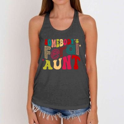 Somebody's Feral Aunt Groovy Mothers' Day Mom Aunt Women's Knotted Racerback Tank