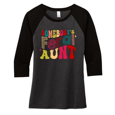 Somebody's Feral Aunt Groovy Mothers' Day Mom Aunt Women's Tri-Blend 3/4-Sleeve Raglan Shirt