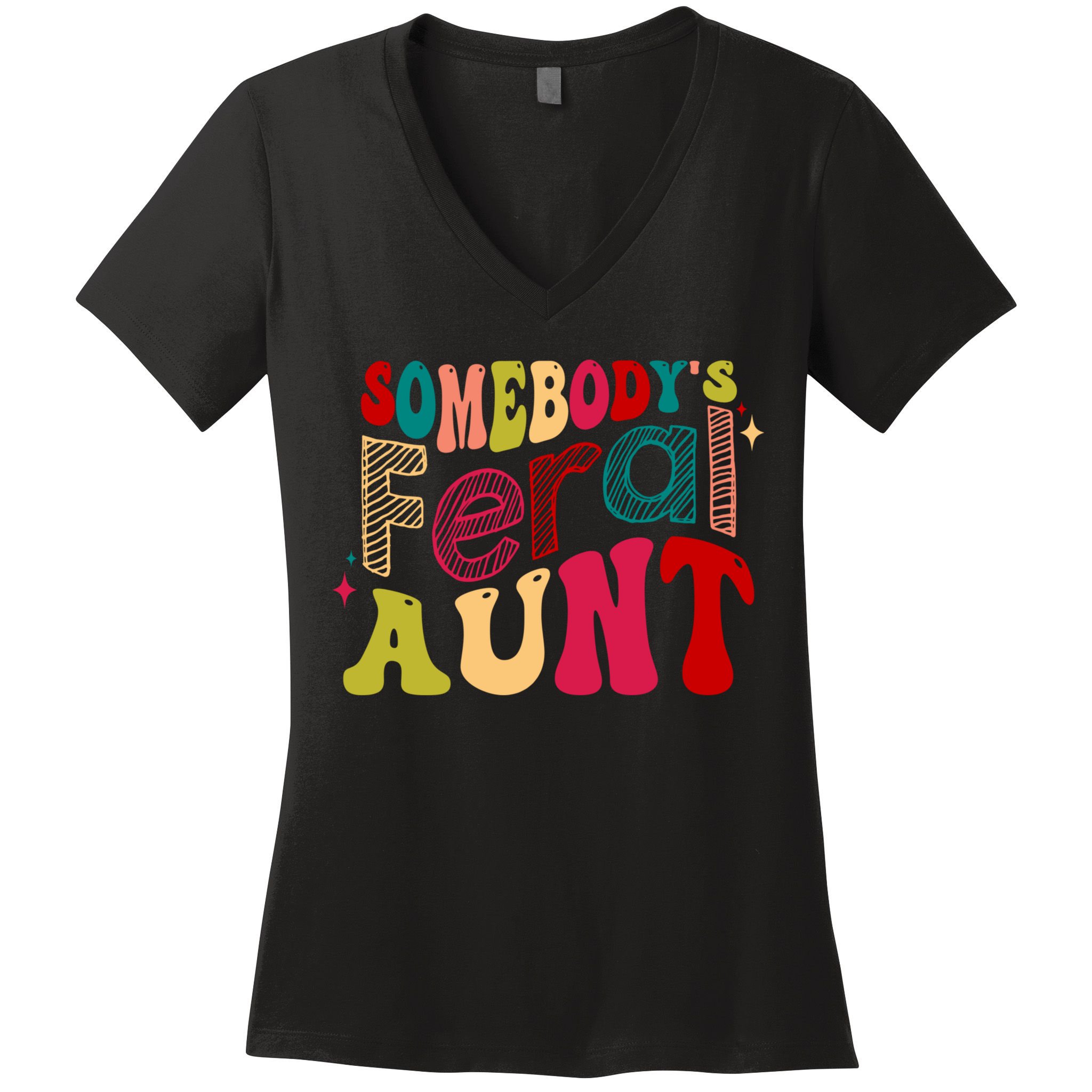 Somebody's Feral Aunt Groovy Mothers' Day Mom Aunt Women's V-Neck T-Shirt