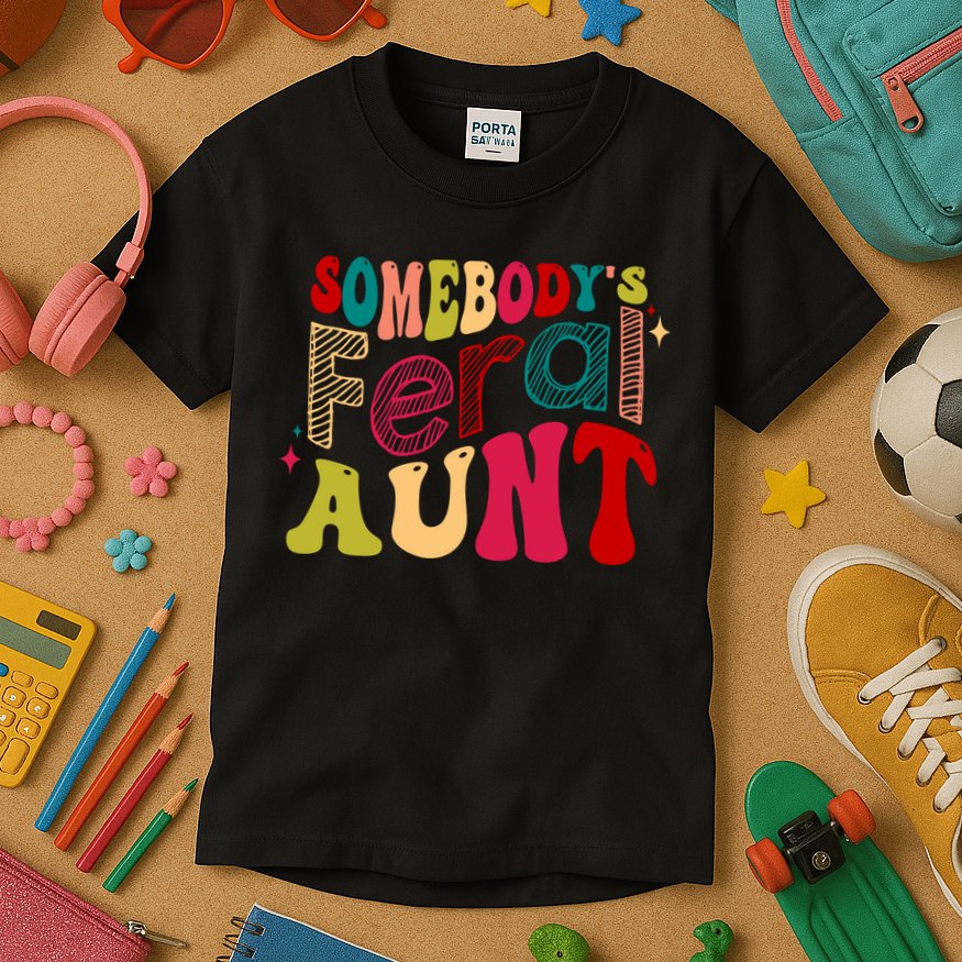 Somebody's Feral Aunt Groovy Mothers' Day Mom Aunt Kids T-Shirt